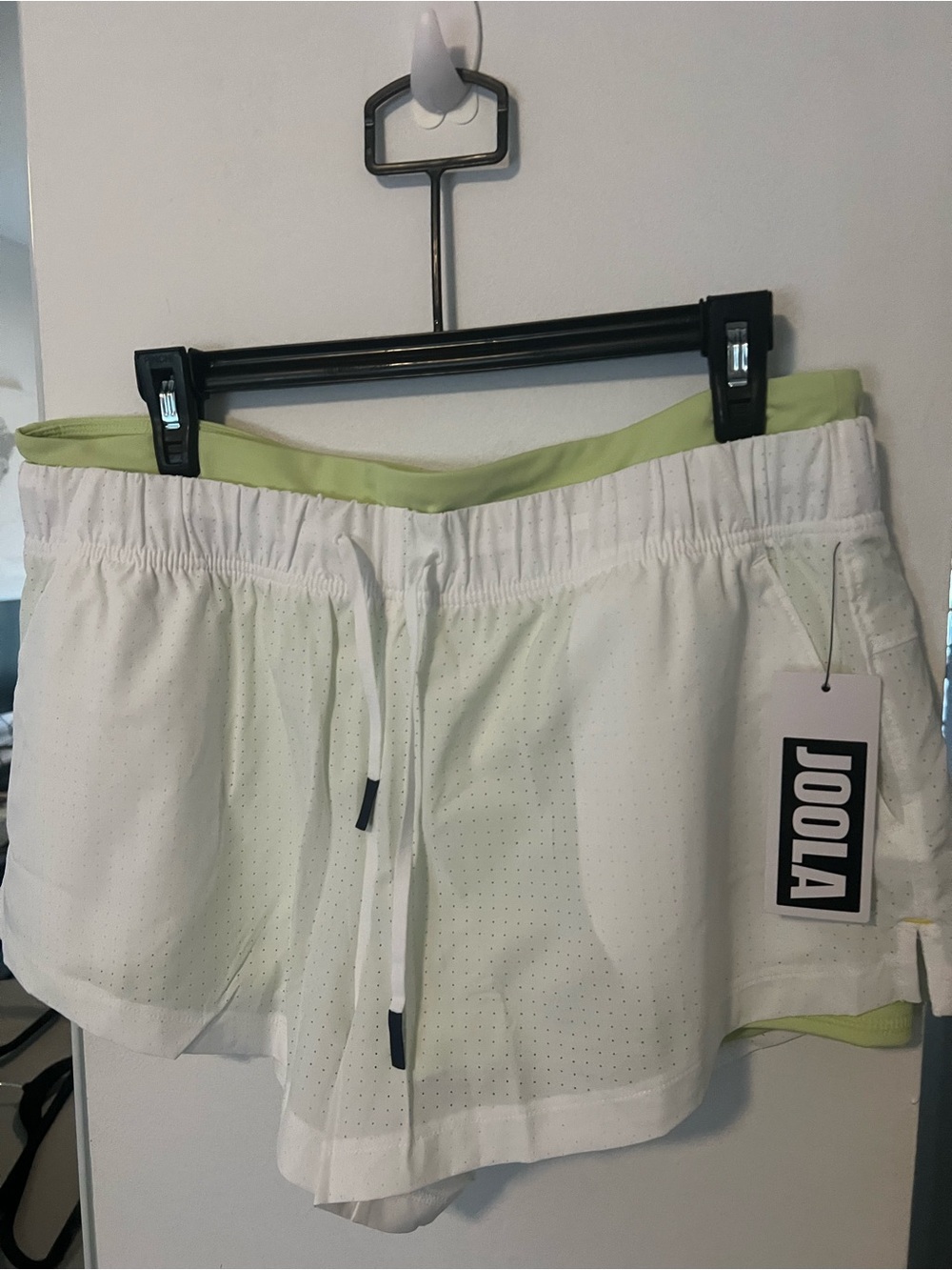 Women's JOOLA White Athletic Shorts with Lime Trim